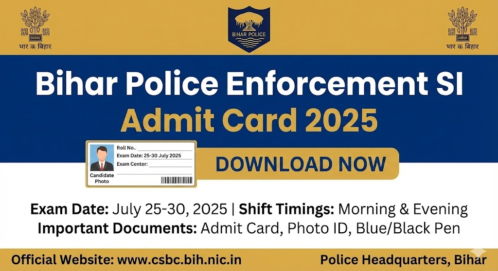 Bihar Police Enforcement SI Admit Card 2025