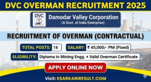 DVC Overman Recruitment 2025: Apply Online for 16 Contractual Posts